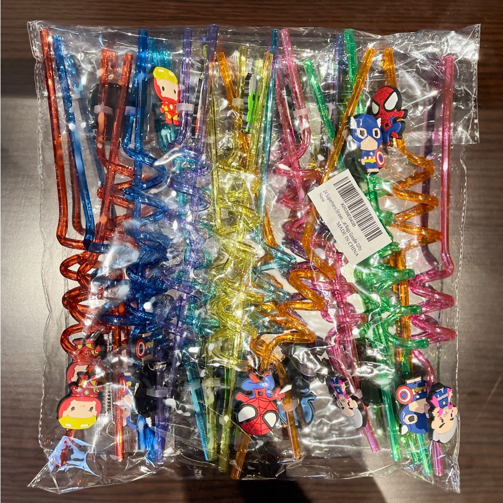 Superhero  party straws for kids 24pcs reusable drinking straws with 8 designs